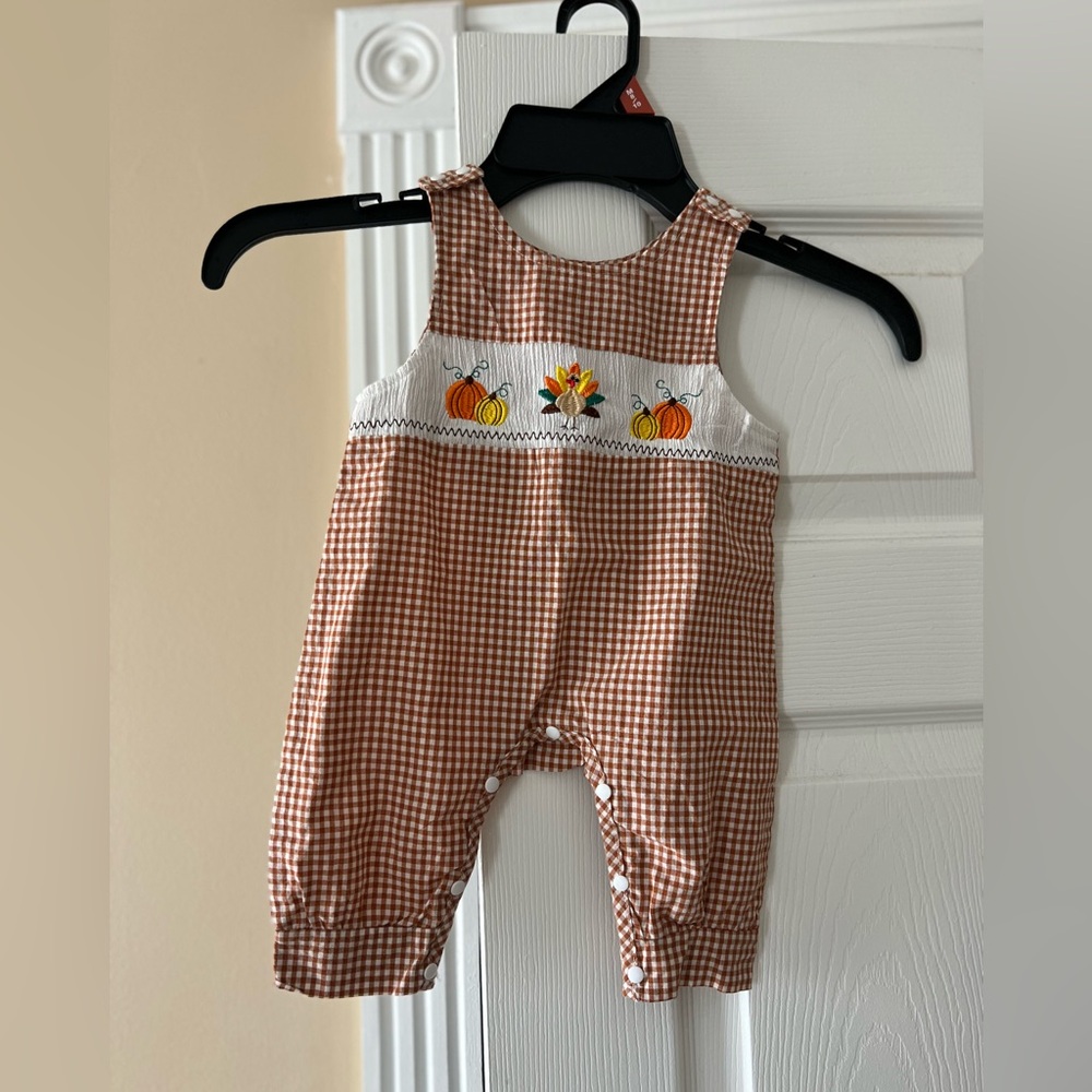 Brown Checkered Kids Overalls (Thanksgiving)